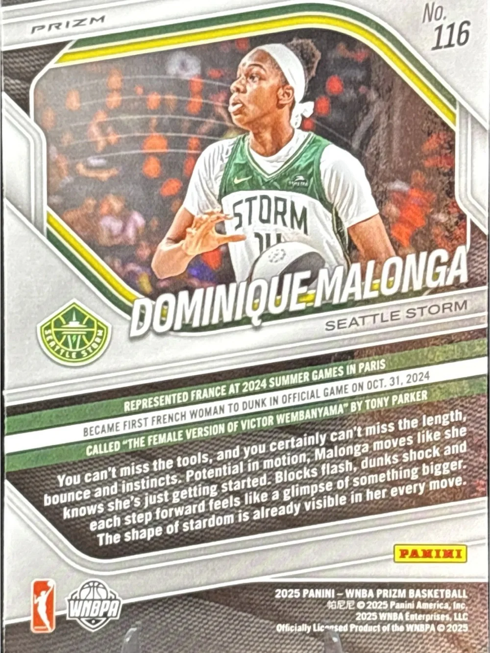 Panini Seattle Storm Dominique Malonga Rookie Basketball Trading Card - Prizm